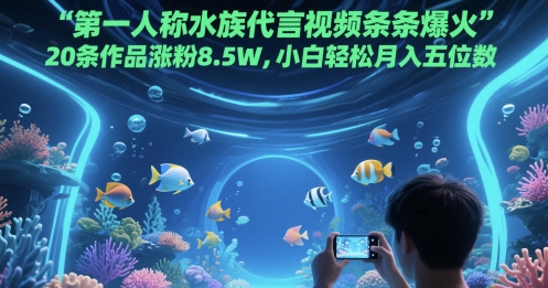 第一人称水族代言视频条条爆火，20条作品涨粉8.5W，小白轻松月入五位数-资源村