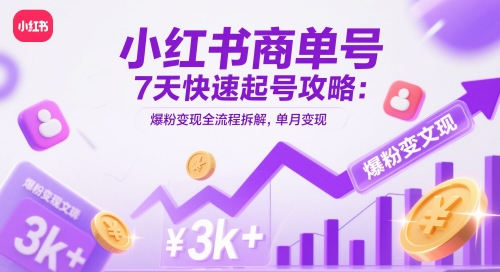 小红书商单号7天快速起号攻略：爆粉变现全流程拆解，单月变现3k+-资源村