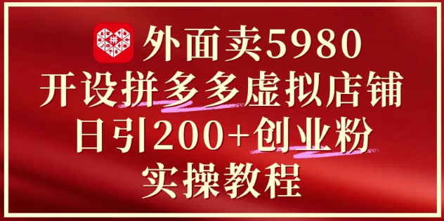 外面卖5980开设拼多多虚拟店铺：单日引流200+创业付费粉实战教程-资源村