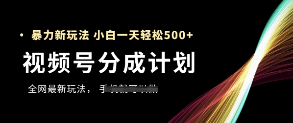 视频号分成计划，全网最暴力玩法，新手一天也能轻松5张+-资源村