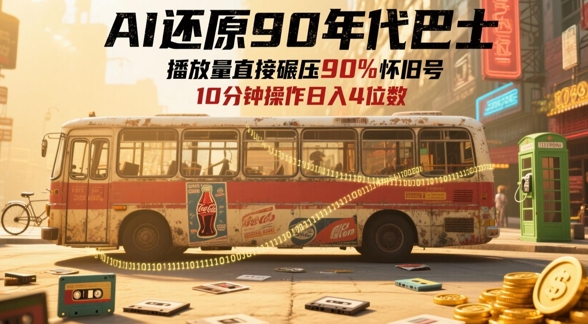 AI还原90年代巴士，一帧就让70后泪崩，播放量直接碾压90%怀旧号，每天操作十分钟，日入四位数-资源村