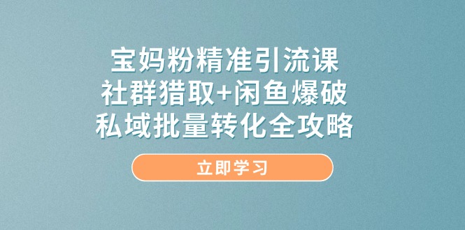 （14820期）宝妈粉精准引流课，社群猎取+闲鱼爆破，私域批量转化全攻略-资源村