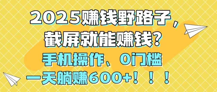 （14771期）2025赚钱野路子，截屏就能赚钱？手机操作0门槛，一天躺赚600+！！！-资源村