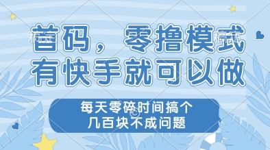 首码，零撸模式，有快手就可以做，每天零碎时间搞个几张不成问题【揭秘】-资源村