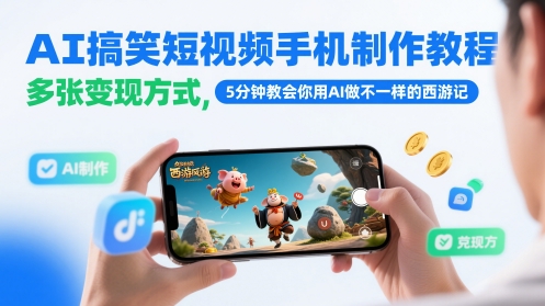 AI搞笑短视频手机制作教程，多张变现方式，5分钟教会你用AI做不一样的西游记-资源村