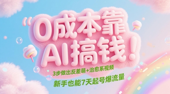 0成本靠AI搞钱！3步做出反差萌+治愈系视频，新手也能7天起号爆流量-资源村
