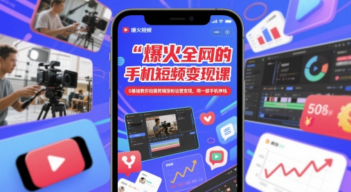 爆火全网的手机短视频变现课，0基础教你拍摄剪辑涨粉运营变现，用一部手机挣钱-资源村