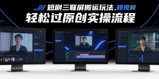 短剧三联屏搬运玩法，短剧搬运轻松过原创实操流程-资源村