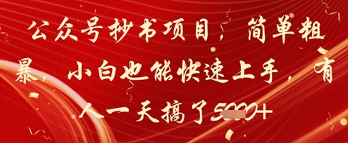 公众号抄书项目，简单粗暴，小白也能快速上手，有人一天搞了1k+-资源村