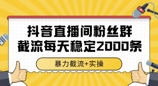 抖音直播间粉丝群暴力截流，一台电脑每天稳定2000条数据，暴力截流+实操 【揭秘】-资源村