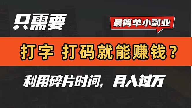 （14673期）只需要打字，打码，就能赚钱？简单的赚钱小副业，利用碎片时间，月入过万-资源村