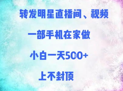 转发明星直播间、视频，一部手机在家做，小白一天多张，上不封顶-资源村