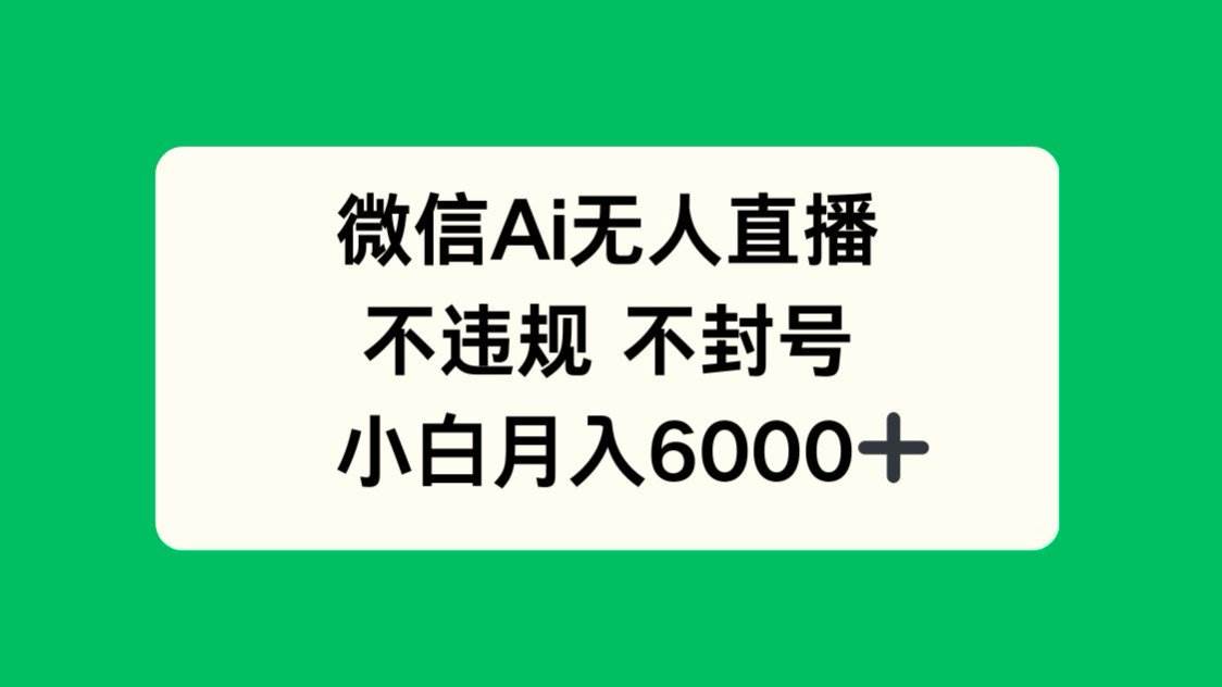 （14733期）微信AI无人直播，不违规 不封号 ，小白月入6000+-资源村